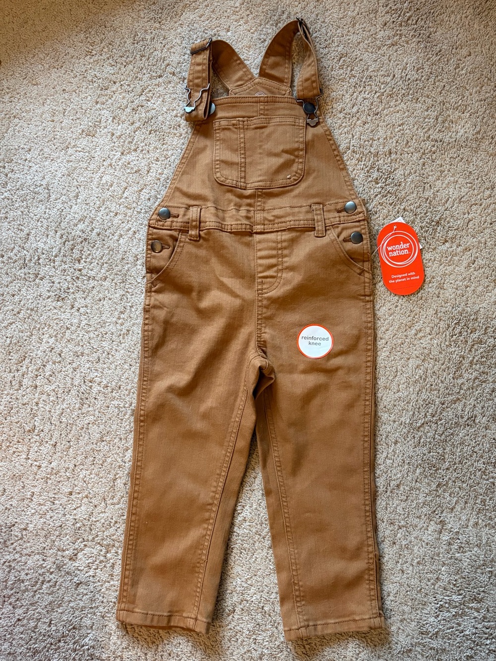 wonder nation 4T Brown Kids Reinforced-Knee Overalls